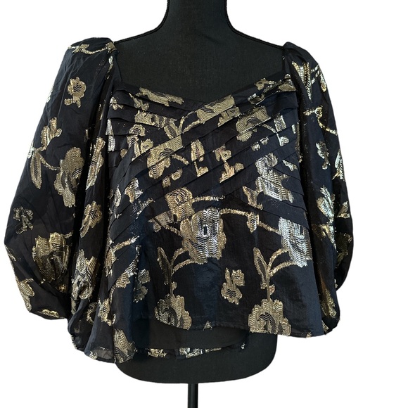 Express Limited Edition Black and Gold Floral Top, Size Small - Picture 2 of 6
